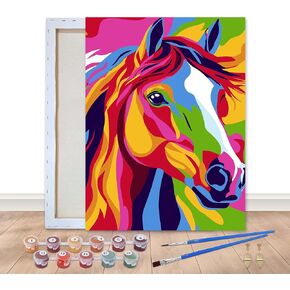 Bimkole Framed Paint by Numbers Kit for Adults Oil Painting Horse, DIY Oil Painting Kit on Canvas with Paintbrushes and Acrylic Pigment for Beginner, for Home Wall Decor 8x12inch/20x30 cm