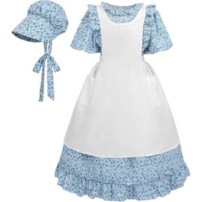 Nuoqi Prairie Dress Girls Pioneer Colonial Costume Laura Ingalls Wilder Costume with Apron
