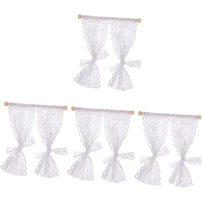 Kisangel 4pcs Miniature Lace Curtains Dollhouse Window Shades Curtain Tiny Doll House Curtain for Mini House Accessories