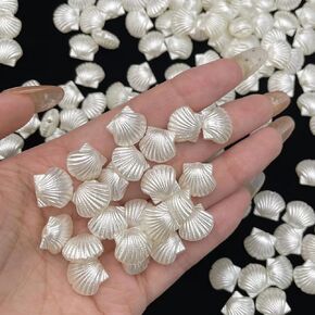 100PCS Pearl Shell Beads for Jewelry Making,Cute White Aesthetic Beads with Holes,Bulk Mermaid Accessories Women DIY Hair Clip Bracelet Resin Charms for Crafts 12mm in Saudi Arabia