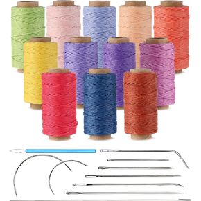 0.45mm Thin Round Waxed Thread 110 Yards x12 Colors, Stiff Polyester Wax Cord String for Micro Braiding, Knotting, Beading, Leather Upholstery Sewing, Bracelets and Macrame Jewelry Making