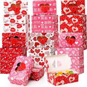 Harloon 120 Pcs Valentines Day Bakery Boxes with Window 7.9 x 4.7 x 2.8 Inch Valentines Cupcake Treat Cookie Boxes Cardboard Candy Containers Heart Gift Boxes with Tags for Party Favors