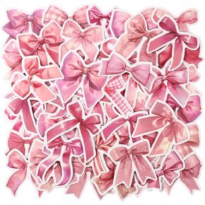 50pcs Pink Bow Stickers, Vintage Bow Knot Stickers, Waterproof Vinyl, Decals for Water Bottles, Laptops, Journals, Scrapbooking