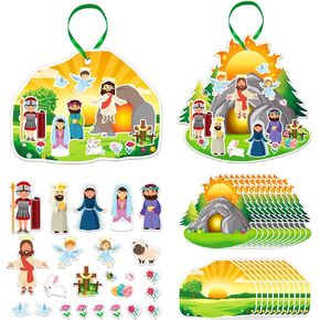 FaCraft 24 Sets Easter Crafts for Kids Religious Easter Gifts Make an Easter He Lives Sticker Scenes Resurrection Crafts Easter Stickers for Christian Bible Sunday School Crafts Easter Party Favors