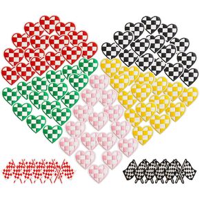 85PCS 5Colors Racing Day Checkered Heart Iron-on/Sew-on Embroidered Patches,Flag Patches for Clothes, Dress, Hat, Jeans, DIY Accessories
