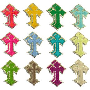 24PCS Cross Patches Glitter Border Iron on Patches Embroidery Applique Iron on Patches for Backpacks Hats Clothing Jeans Jackets Shirts in Kuwait