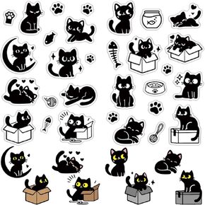 CRASPIRE 2 Sheets Black Cat Clear Rubber Stamps Paw Print Fish Tank Reusable Vintage Transparent Silicone Seal Stamps for DIY Craft Scrapbooking Journaling Card Making Decoration Supplies