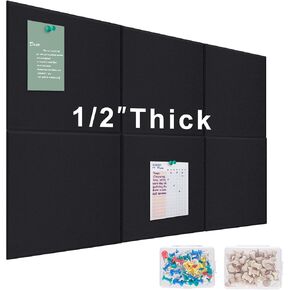 Dualshine Cork Board for Office and Walls -6 Packs 12" x 12" 1/2" Thick Large Corkboards Safe Removable Adhesive Tabs and Felt Wall Tiles for Bulletin Board Display with 2 Boxes of Push Pins(White)