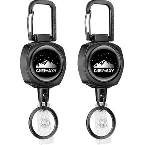 2 Pack Tactical ID Badge Reels, Cheimaxy Heavy Duty Carabiner Retractable Badge Holder, ID Card Holder, Retractable Keychain with 30IN Wire Rope, 8 OZ Weight Capacity