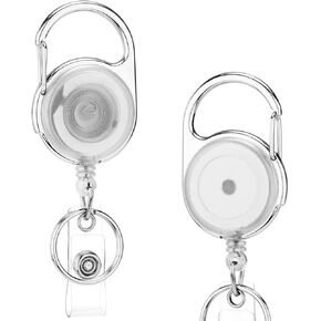 Badge Clips Retractable, Badge Holder Clip, Retractable Badge Holders, Heavy Duty Badge Reel, Retractable Keychain with Carabiner and Key Ring (Black Translucent, 2 Pack)