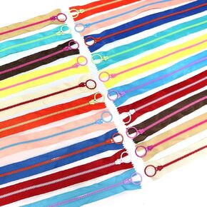 Troyune 20pcs Resin Zippers with #3 Lifting Ring Pulls 12inch Close-end for Sewing, Nylon Plastic Bulk Zippers for DIY Tailor Sewing Craft Bags Garment Clothing, Mixed 10 Color