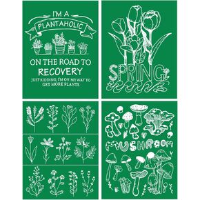DGAGA 4PCS Plantaholic Silk Screen Stencils,Flower & Mushroom Designs,Reusable Nylon,8.5x11 Inches,Perfect for Wood,Fabric,Card & DIY Home Decor