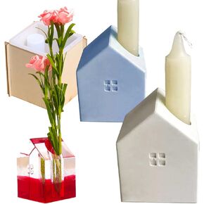 Candle Holder Silicone Molds, House Shaped Lamp Shade Resin Concrete Molds, Display Test Tube Vase Home Resin Casting Plaster Gypsum Clay Art Craft Mould for Easter Wedding Ornament