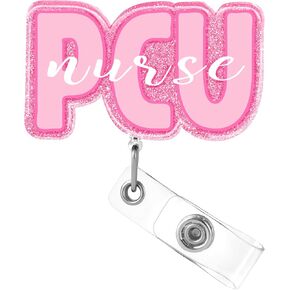 Plifal NICU ID Badge Reel Holder Retractable - Alligator Clip for Nurse Nursing, Rose Cute Neonatal Intensive Care Unit Acrylic Name Tag Reels Hospital Student Work Accessories