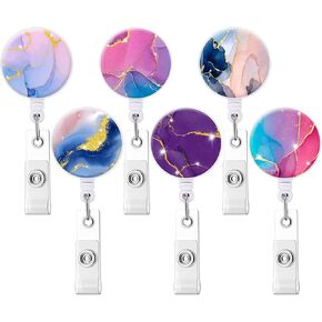 6 Pack Mixed Pattern Retractable Badge Holders, Cute Nursing Badge Reel, Badge Clip ID Card Holders (B-Cute Elephant)