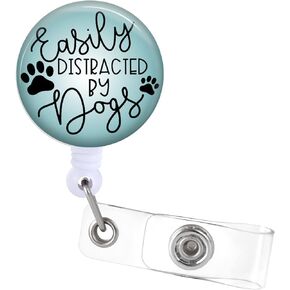 Badge Reels Holder Retractable with ID Clip for Nurse Name Tag Card Funny Easily Distracted by Dogs Nursing Doctor Teacher Student Medical Work Alligator Clip ZJK785