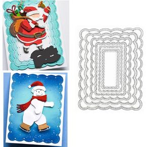 6pcs/Set Rectangle Frame Metal Die Cuts,Lace Wave Rectangular Labels Tag Background Cutting Dies Cut Stencils for DIY Photo Decorative Embossing Paper Dies for Scrapbooking Card Making