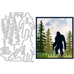 BENECREAT Forest Bigfoot Cutting Dies, Gorilla and Tree Carbon Steel Embossing Tool Die Cuts Metal Templates for DIY Scrapbooking, Greeting Card, Decorative Embossing