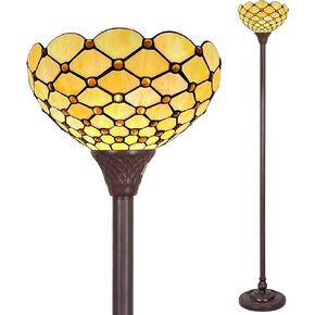 Capulina Tiffany Torchiere Floor Lamp 70 Inches Height Industrial Pole Vintage Amber Beads Style Standing Floor Light for Home Office Living Room Bedroom Farmhouse