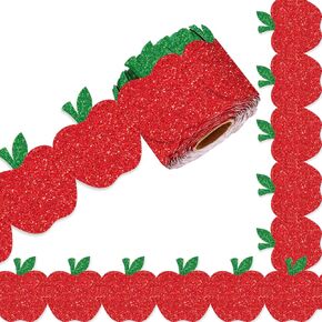Whaline 65.6ft Bulletin Bulletin Borders Glitter Red Heart على شكل حدود تموت على شكل حدود لزخرفة عيد الحب للسنوات