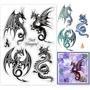 GLOBLELAND Dragon Silicone Clear Stamp Oriental Style Transparent Silicone Stamp 2024 New Dragon Year Rubber Stamp for Scrapbook Journal Card Making 4.3x6.3Inch