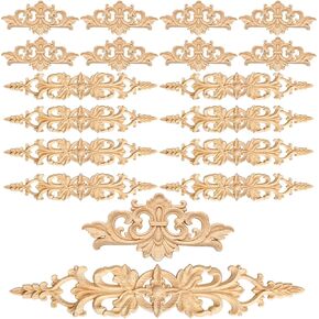 Supkiir 16Pcs Wood Appliques, Carved Unpainted DIY Decorative Wooden Applique Trim Decal Wood Embellishments for Furniture Cabinet Dresser Bed Wall 2 Sizes