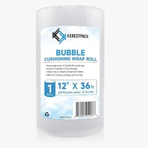 Bubble Cushioning Wrap 12 inch x 36ft - Large Plastic Packing Roll for Moving Boxes & Shipping Supplies - Moving Supplies, Perforated Every 12 Inch