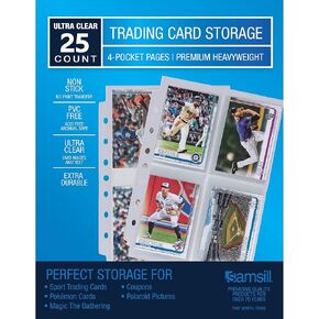 Samsill 40 Pack, 4 Pocket Trading Card Sleeves, Holds 200 Cards, Clear, Fits in Standard 3 Ring Binder