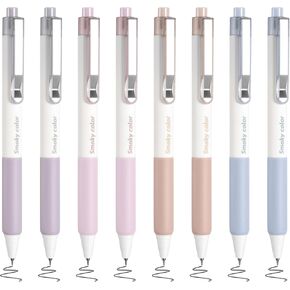 BAYTORY 8Pcs Aesthetic Retractable Gel Pens, 0.5 Fine Point Black Ink Pen for Journaling Note-Taking Planner, School & Office Supplies (Silver)