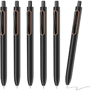 Black Gel Pens, 6 Pcs 0.5mm Ultra-Smooth Retractable Pens with Quick-Dry Ink, Portable Clip - Smudge-Free Fine Point Pens for Journals, Office, School, Left-Handed Users (Black)