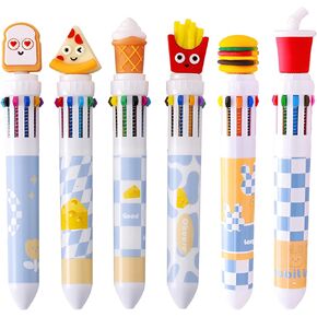JKJF 6 PCS Food Style Rollerball Pens 10 in 1 Shuttle Food Gel Ink Pen Novelty Hamburger Bread Pizza Pizsa Ice Cream Lupplies School Office Conting Supplies - 0.7mm Multicolor