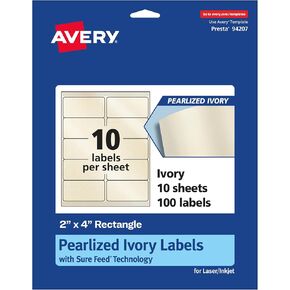 Avery Pearlized Ivory Rectangle Labels with Sure Feed Technology, 2" x 4", 100 Pearlized Ivory Labels, Laser/Inkjet Printable Labels