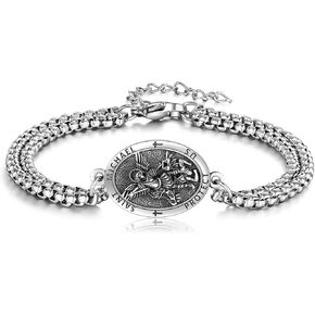 Saint Brendan Bracelet 925 Sterling Silver St Brendan Medal Bracelet Protection Religion Jewelry Christmas Jewelry for Men Women