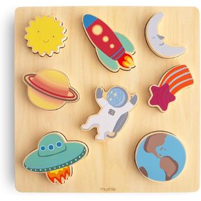 mushie Wooden Space Puzzle | for Kids 3 Years+ | Preschool Educational & Toddler Montessori Toys (6 pcs)