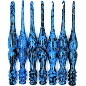 Wooden Crochet Hooks for Arthritic Hands - Set of 7 | 4mm to 10mm - Ergonomic Soft Grip Handle Engraved with Sizes - Crochet Hooks Set for Crocheting Yarn - Beautiful Gift for Her (Set of 7, Blue)
