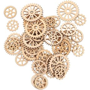 Happyyami 50pcs عجلات العتاد الخشبي زخرفة شرائح خشبية الديكور الخشبي علامات DIY Art Crafts (نمط مختلط)