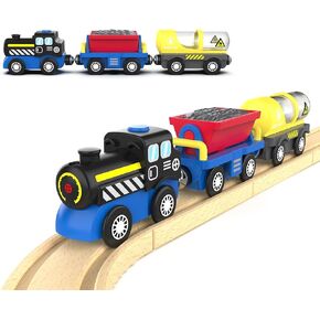 Toy Train Electric Train Set for Wooden Tracks, Christmas Motorized Train Toys for Toddlers, Battery Operated Train Includes Lights, Sounds, Smoke, Steam Train Compatible with Thomas, Brio
