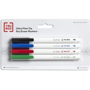 TRU RED TR57422 Pen Dry Erase Markers, Ultra Fine Tip, Assorted