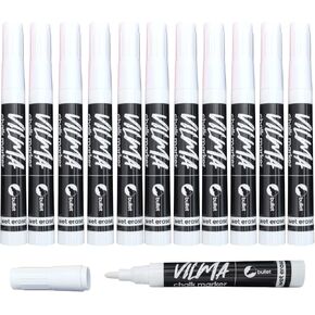 VILMA White Liquid Chalk Markers Wet Erase Markers Window Markers for Chalkboard Signs, Windows, Blackboards,Glass,12 Pack