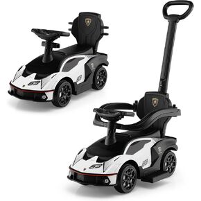 Costzon Push Cars للأطفال الصغار ، 3 من كل واحد من عربة Lamborghini المرخصة ، ركوب سيارات المشي مع المقبض مع مقبض الذراعين ، أسفل التخزين ، القرن ، ركوب من القدم إلى الطابق على لعبة Boys Girls (Pink)