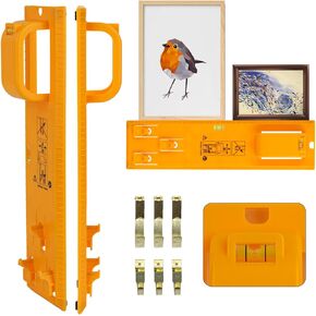 Upgraded Picture Hanging Kit with 20 Hook Sets, Heavy Duty Wall Hanger Tool with Bubble Level & Positioning Guide, Frame, Art, Photo Mounting Solution for Drywall, Brick, Wood