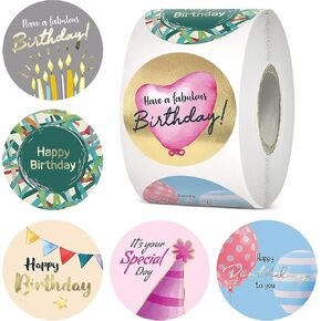 easykart labels 500 Happy Birthday Stickers, 6 Unique Foiling Designs, Birthday Stickers for Kids, Birthday Party Decoration, 1.5 Inch (1 Roll)
