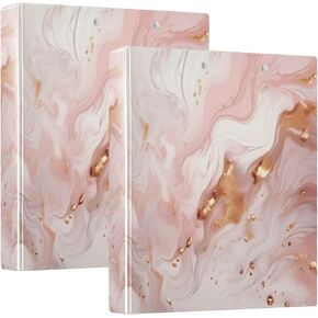 Pink Gold Marble 3 Ring Binder 1.5 Inch Round Binders, Holds 200 Sheets, Versatile Binder with 3 Inside Pockets for Office Home, 1 Pack