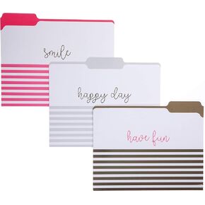 Graphique Neon Coral Stripes File Folder Set – Each Folder Measures 11.75" x 9.5", Set Includes 9 Folders with 3 Unique Designs, Durable Triple-Scored Coated Cardstock