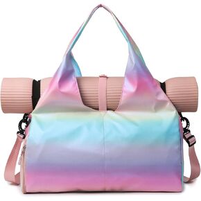Yoga Mat Bag Large Yoga Mat Tote Sling Carrier with Pockets Fits Mats with Shoes Bag and Wet Compartment Ladies Pilates Gym Bag with Adjustable Mat Strap for Women