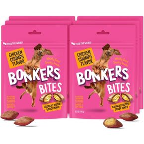 Bonkers Dog Treats Chicken Chomps Flavor 5.2 OZ, Dog Treats, Treats for Training, for All Breeds and Ages, Food Topper, Resealable Pouch (6 Pack)