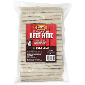 Cadet Premium Grade Beef Hide for Dogs, Long Lasting Rawhide Twist Chew Sticks, Natural Dog Chews, 5 Inch Dog Bones (100 Count)