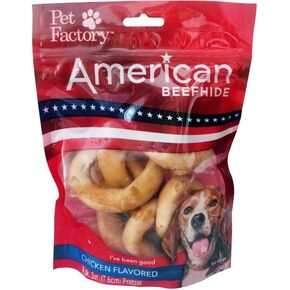 Pet Factory American Beefhide 3-3.5" Pretzels Dog Chew Treats - Chicken Flavor, 4 Count/1 Pack