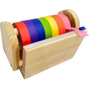 Wooden Multi Roll Tape Dispenser for Kids - Colored Masking & Washi Tape Holder with Serrated Cutter - Perfect Craft Organizer for Children - Masking Master Tape Dispenser [Masking Tape NOT Included]