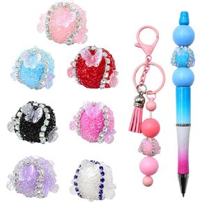 6 PCS Rhinestone Focal Beads for Pens, Glitter Sparkle Diamond Beads for Jewelry Making,Large Crystal Rhinestone Beads Bulk for Keychain Bracelet Necklace DIY Handmade Crafting (Bear)